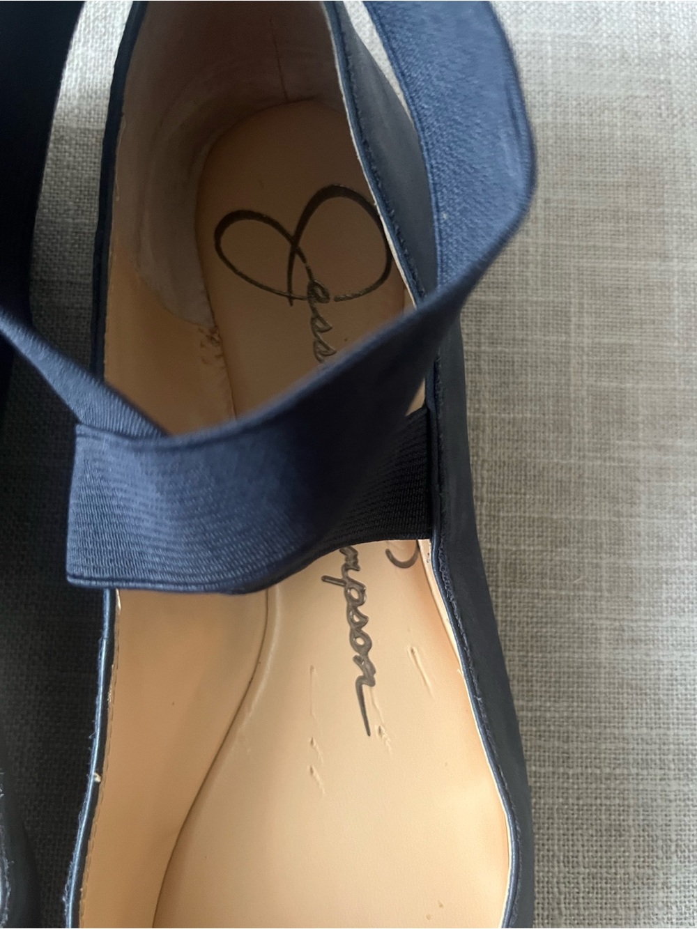 Jessica Simpson Navy Leather Ballet Flats, cross strap, office, casual dressy - Picture 2 of 7